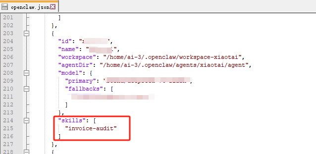 Agent skills whitelist in openclaw.json